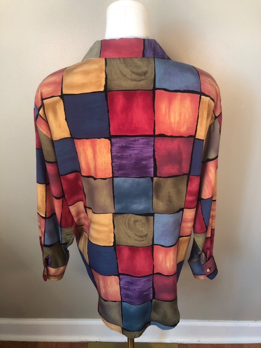 Vintage Le Caviar 80s 90s Abstract Geometric Color Block Blouse Size Small Artsy - Picture 2 of 10